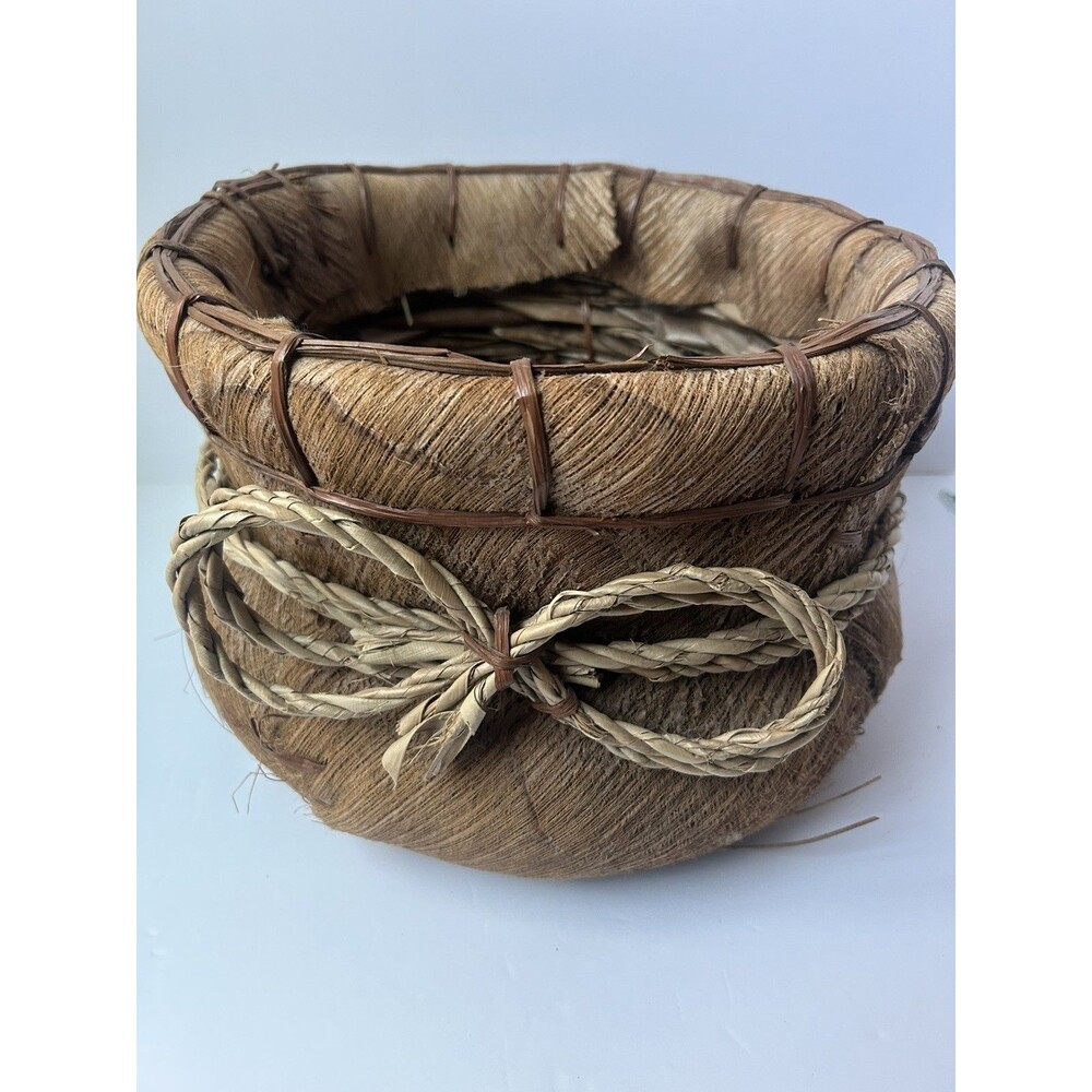 VTG Primitive/Rustic Woven Basket~Reeds, Dried Banana Leaf & Husk Native/Storage